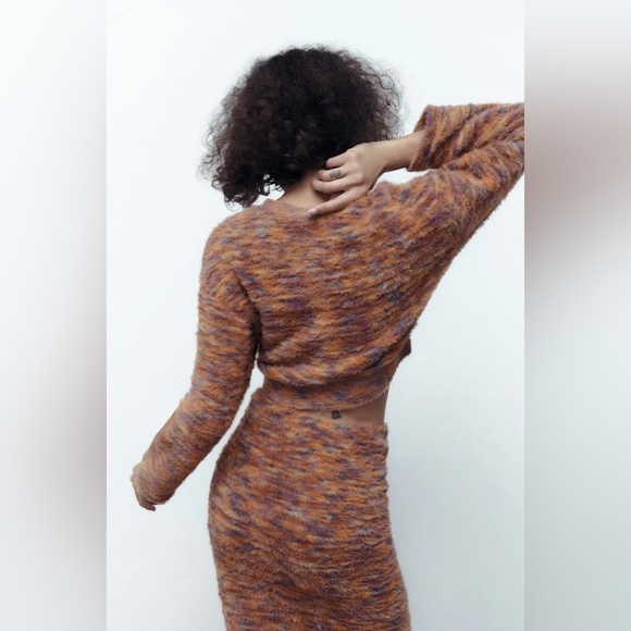 NWT ZARA Faux Fur Crop Sweater Multi M - Picture 3 of 12